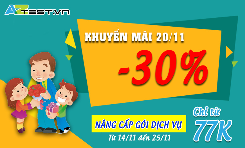 Khuyến mãi 30% gói dịch vụ AZTest nhân dịp 20/11