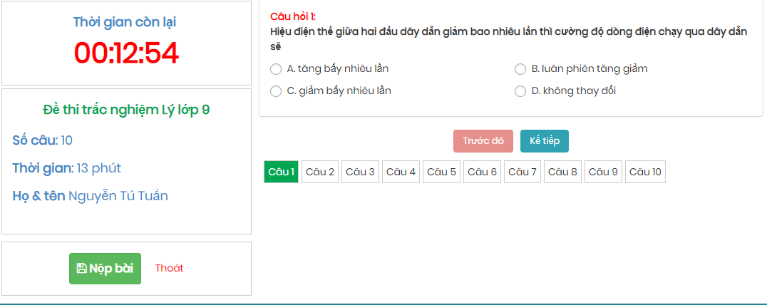 Cách tạo đề thi trắc nghiệm Lý lớp 9 trên hệ thống AZtest