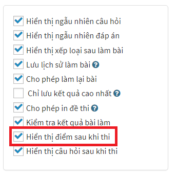 chọn hiển thị hoặc không hiển thị